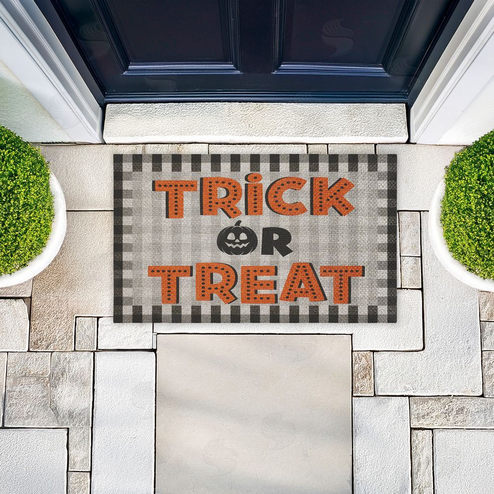 Marcus Prime Trick Or Treat Gingham Outdoor Faux Sisal Door Mat