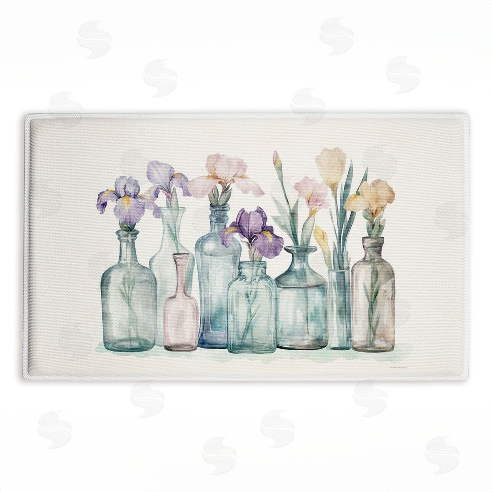 Svetlana Aleynikova Pastel Toned Iris Vases Plush Bathroom Floor Mat
