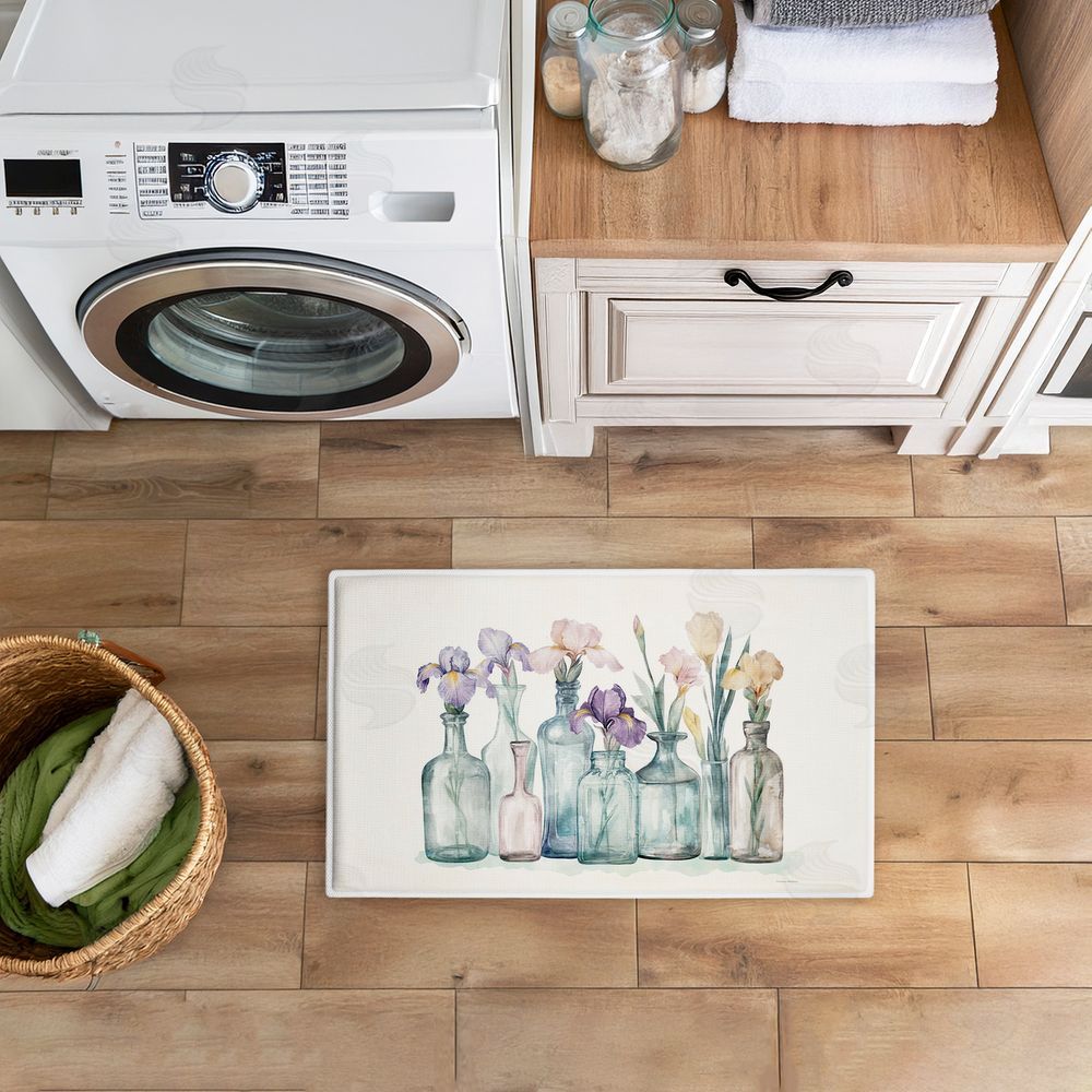 Svetlana Aleynikova Pastel Toned Iris Vases Plush Bathroom Floor Mat