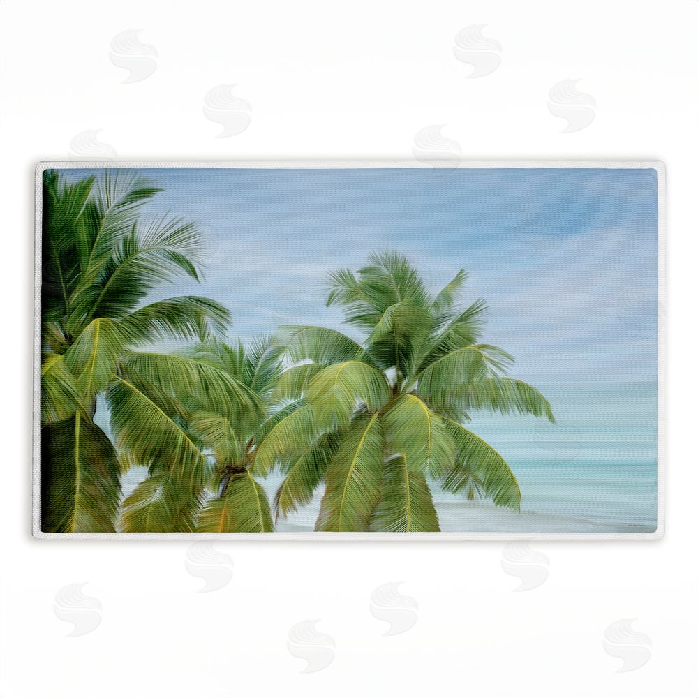 Seven Trees Design Tropical Palms Overlooking Ocean Plush Bathroom Floor Mat