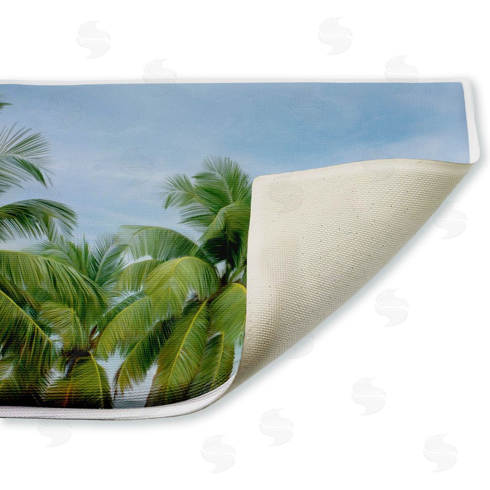 Seven Trees Design Tropical Palms Overlooking Ocean Plush Bathroom Floor Mat