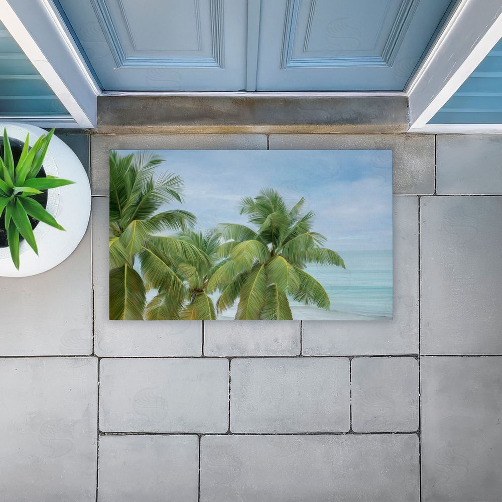 Seven Trees Design Tropical Palms Overlooking Ocean Unwoven Outdoor Door Mat