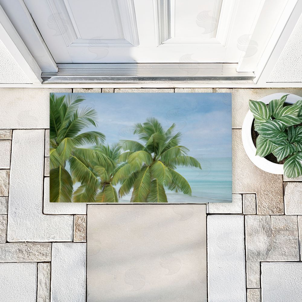 Seven Trees Design Tropical Palms Overlooking Ocean Unwoven Outdoor Door Mat