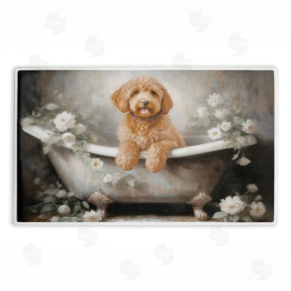 Jo Moulton Fluffy Puppy Floral Bathtub Plush Bathroom Floor Mat
