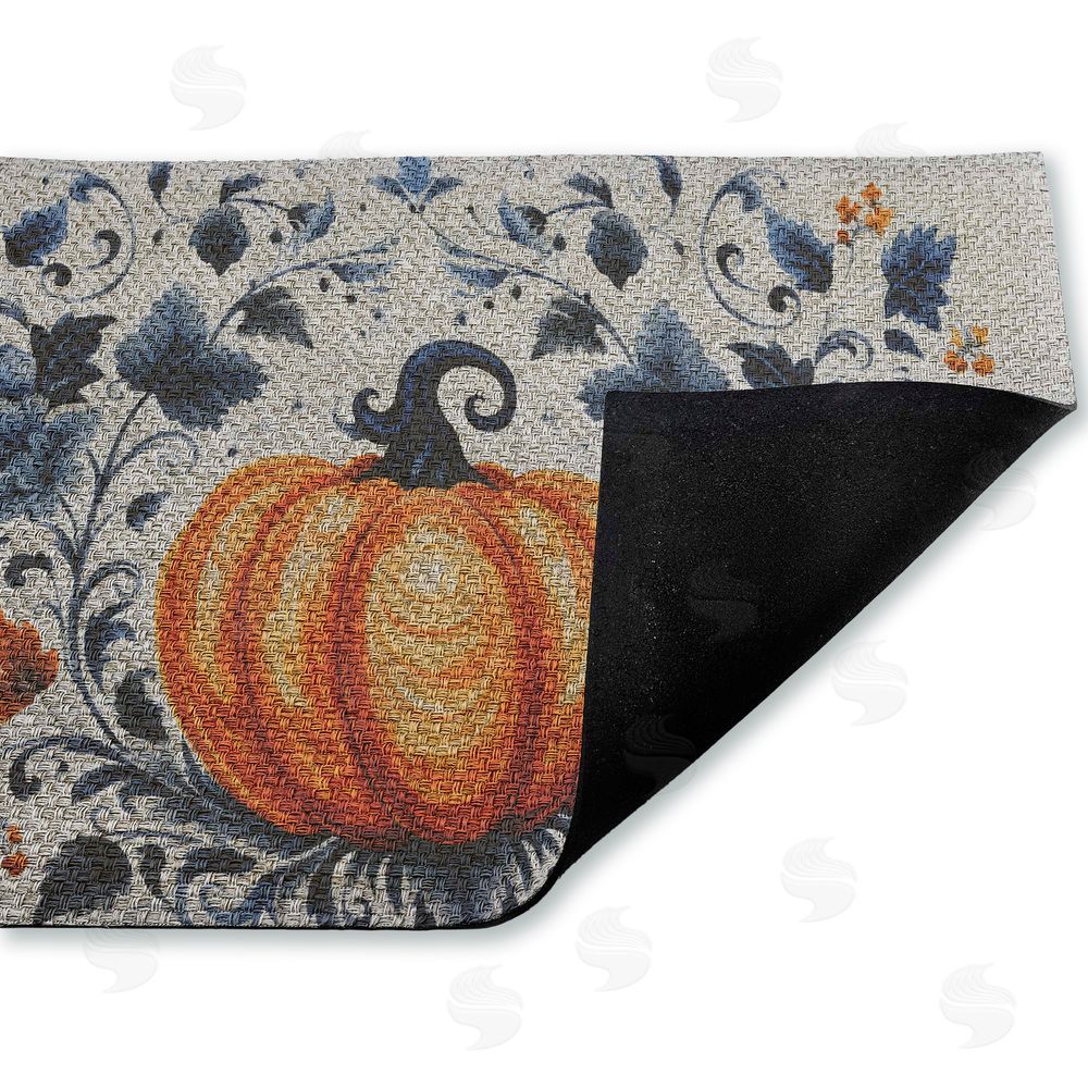 Creative Studio Pumpkin With Blue Floral Background Outdoor Faux Sisal Door Mat