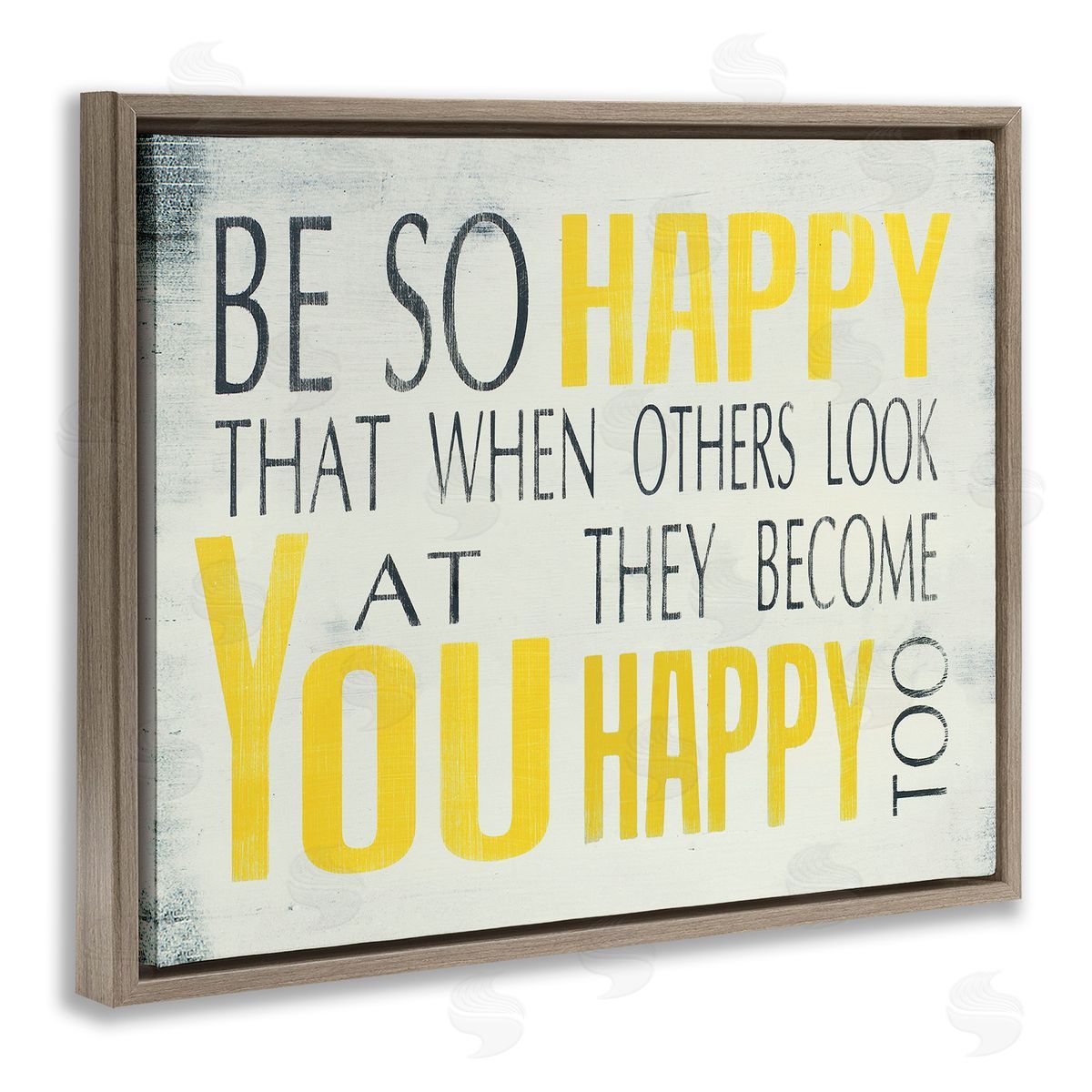 Happiness Uplifting Sentiment Brown Floating Frame Canvas Wall Art, Home Decor by Holly Stadler