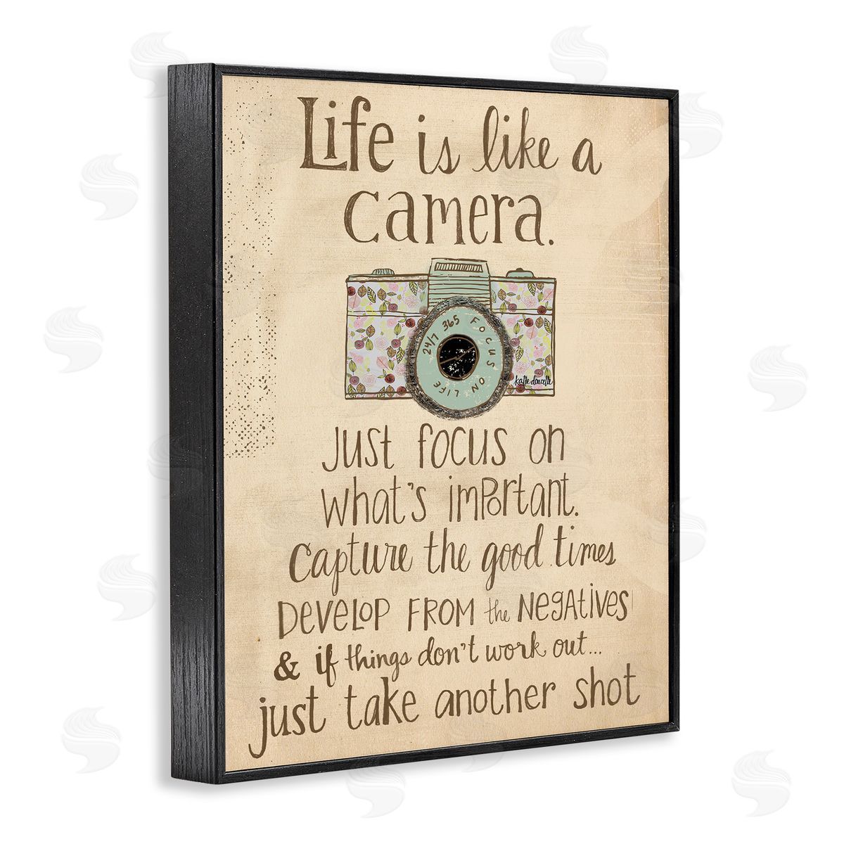 Life Is Like A Camera Inspirational Black Frame Print Wall Art, Home Decor by Katie Doucette