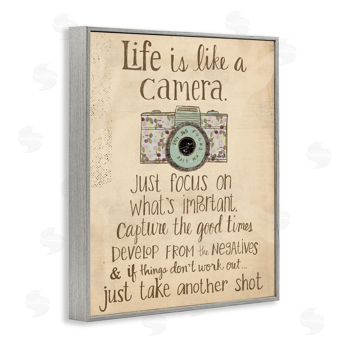 Life Is Like A Camera Inspirational Grey Frame Print Wall Art, Home Decor by Katie Doucette