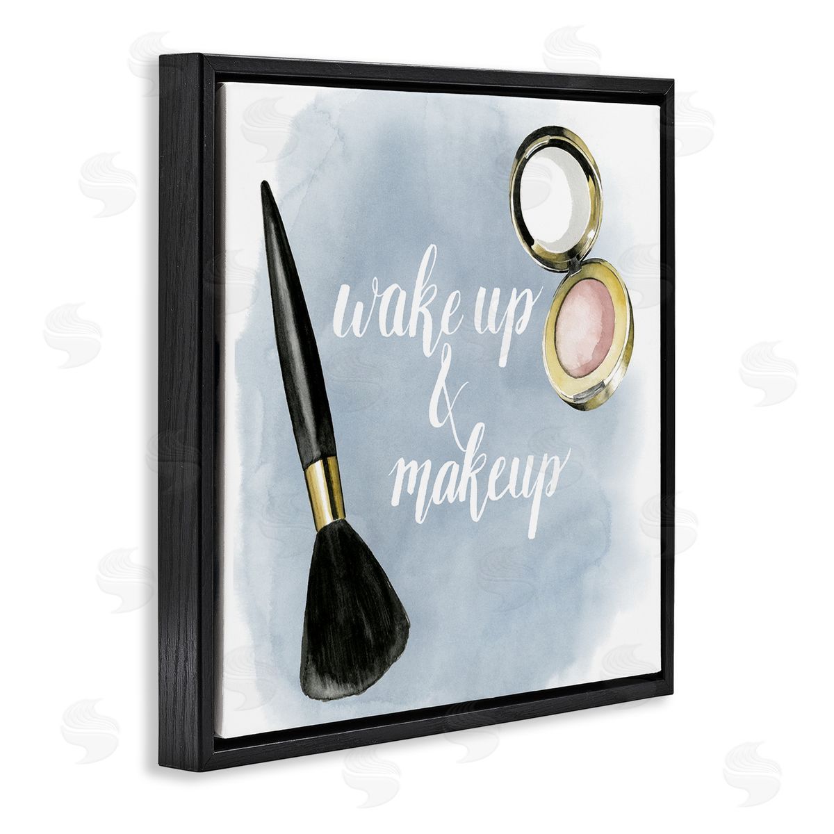 Watercolor Wake Up & Make Up Black Floating Frame Canvas Wall Art, Home Decor by Grace Popp