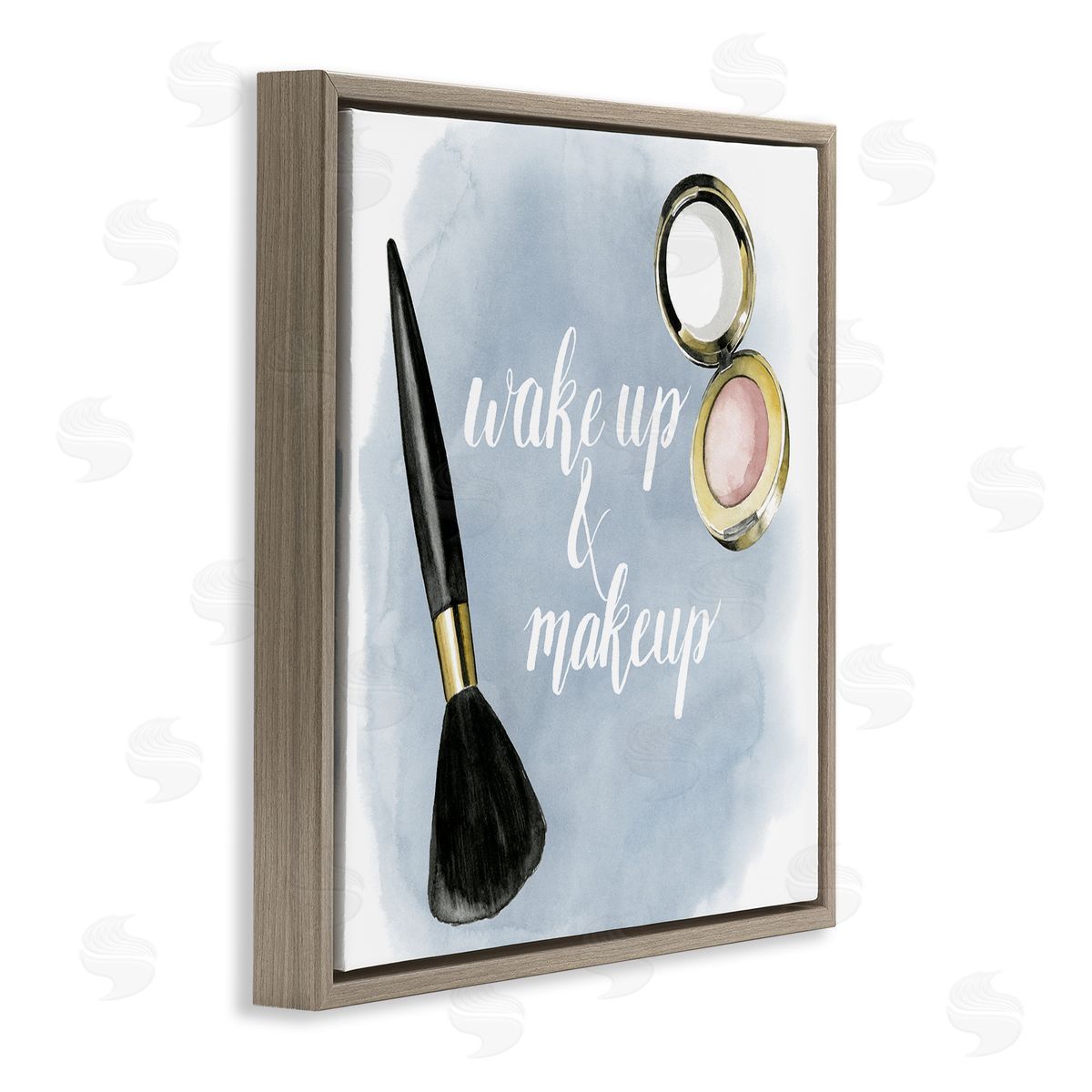 Watercolor Wake Up & Make Up Brown Floating Frame Canvas Wall Art, Home Decor by Grace Popp