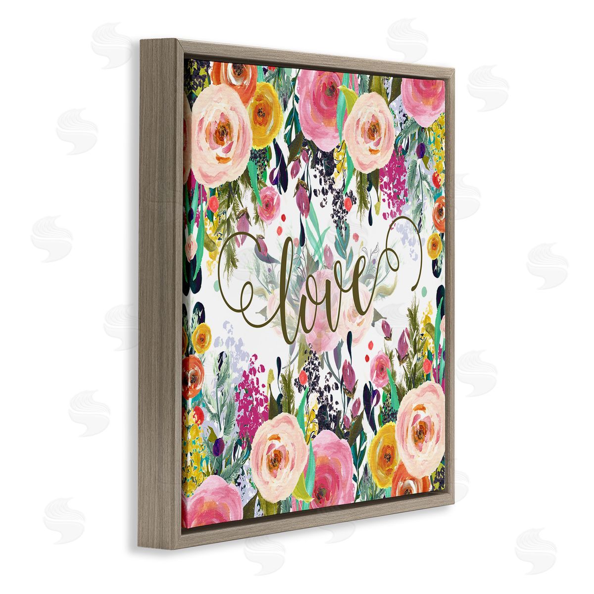 Elegant Love Floral Pattern Brown Floating Frame Canvas Wall Art, Home Decor by Tara Moss
