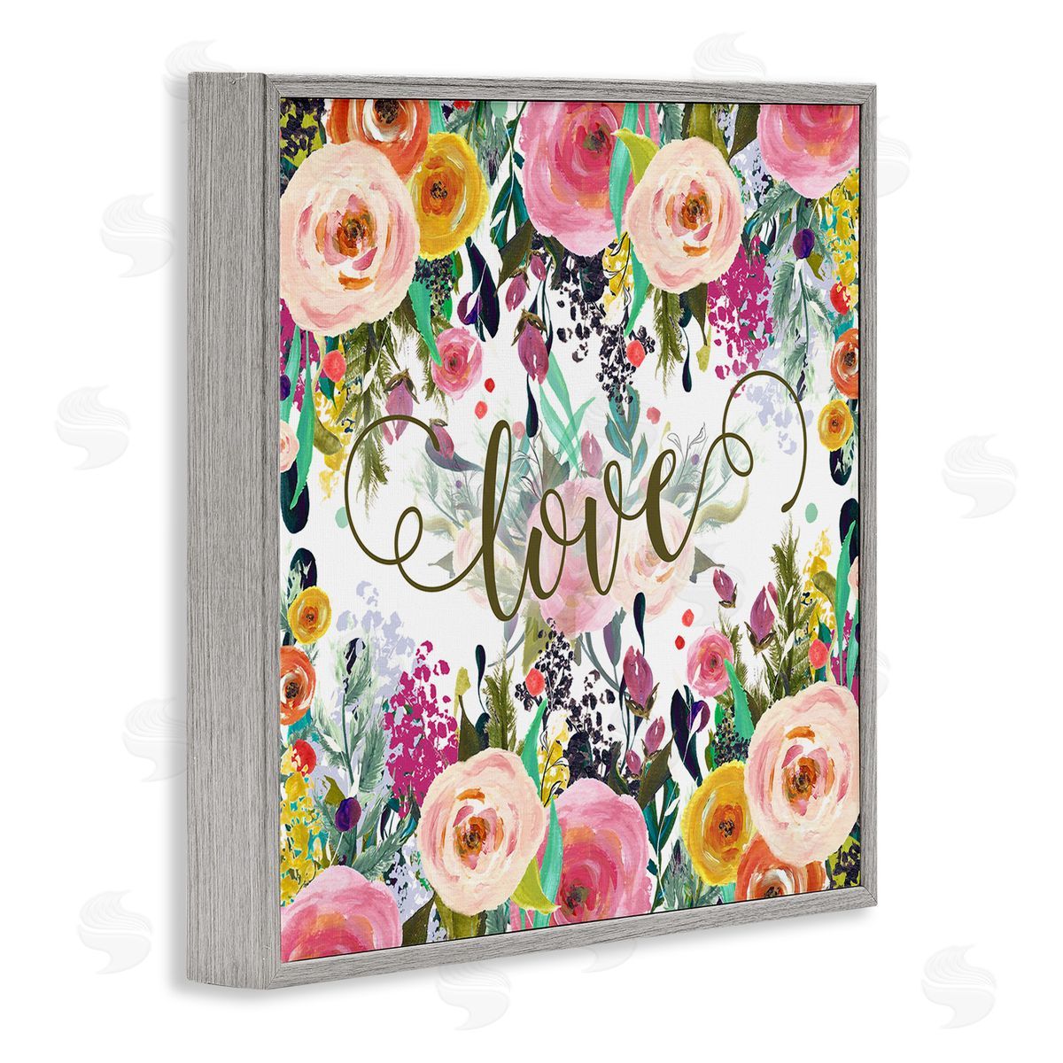 Elegant Love Floral Pattern Grey Frame Print Wall Art, Home Decor by Tara Moss