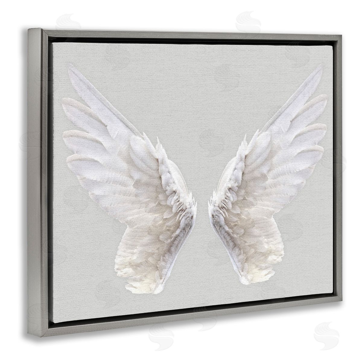 Angel Wings on Grey Grey Floating Frame Canvas Wall Art, Home Decor by Stupell Studio