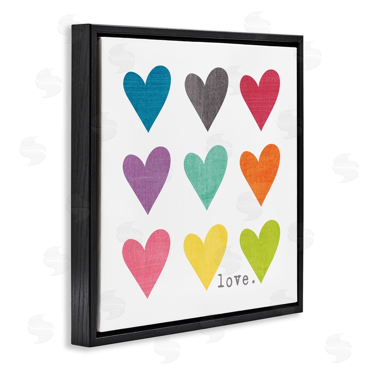 Alternating Patterned Hearts Black Floating Frame Canvas Wall Art, Home Decor by Alli Rogosich