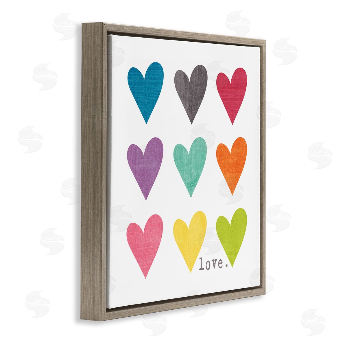 Alternating Patterned Hearts Brown Floating Frame Canvas Wall Art, Home Decor by Alli Rogosich