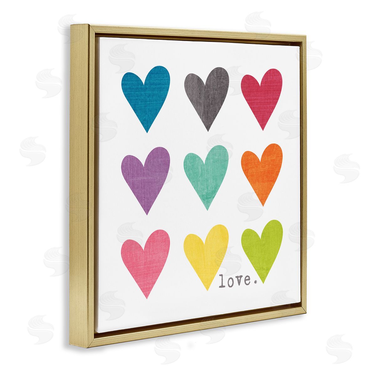 Alternating Patterned Hearts Gold Floating Frame Canvas Wall Art, Home Decor by Alli Rogosich