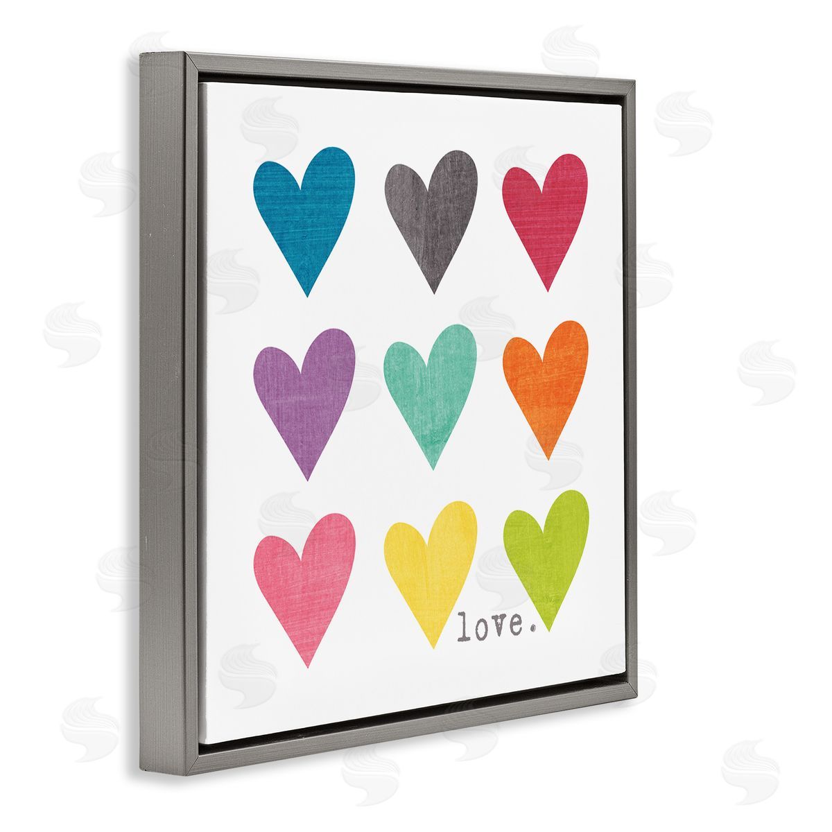 Alternating Patterned Hearts Grey Floating Frame Canvas Wall Art, Home Decor by Alli Rogosich
