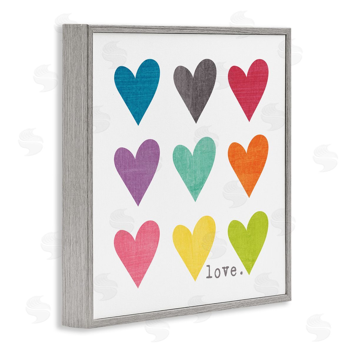 Alternating Patterned Hearts Grey Frame Print Wall Art, Home Decor by Alli Rogosich