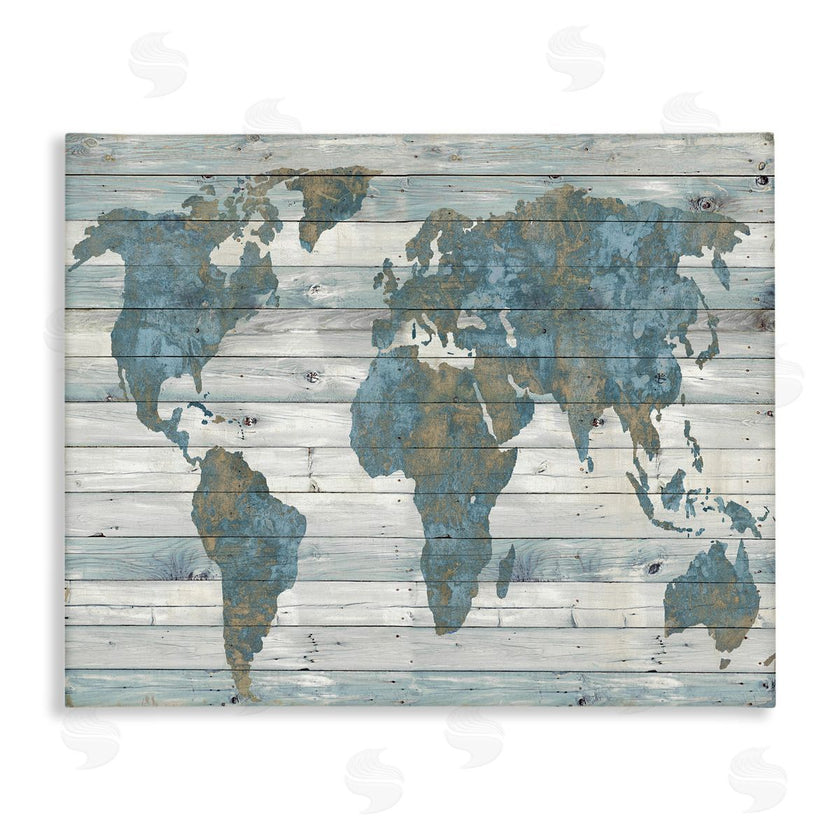 Jamie MacDowell | Slate Blue & Tan World Map