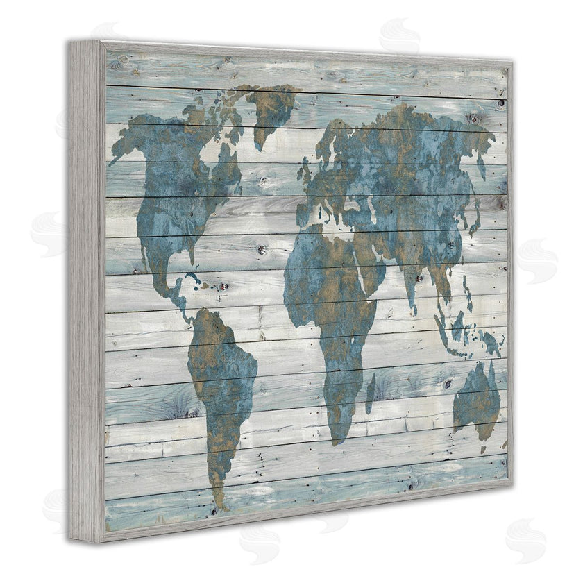 Jamie MacDowell | Slate Blue & Tan World Map