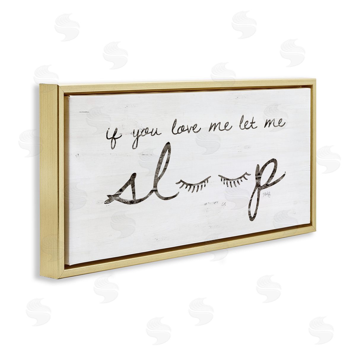 Let Me Sleep Phrase with Eyelashes Gold Floating Frame Canvas Wall Art, Home Decor by Marla Rae