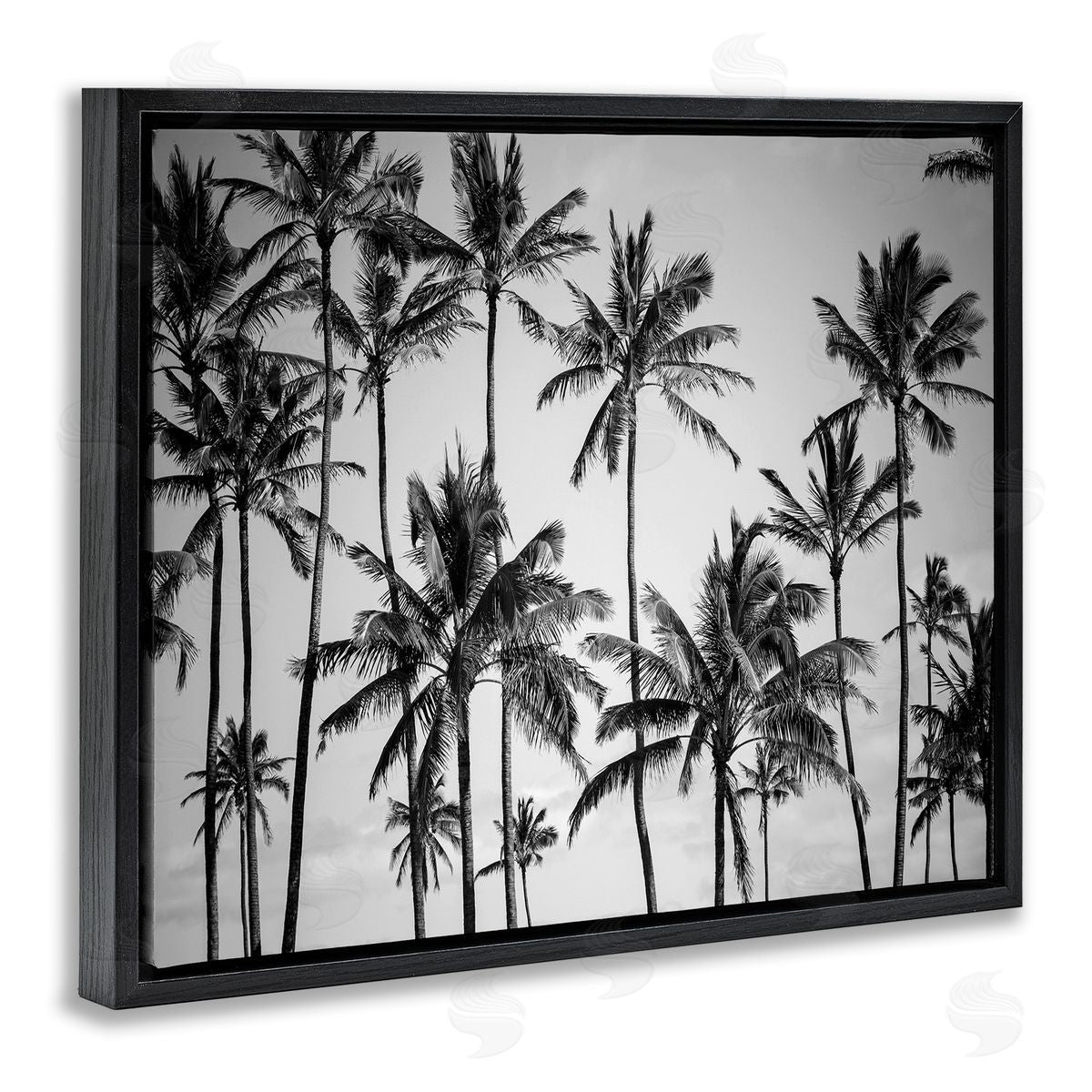 Black & White Palm Trees Skyline Black Floating Frame Canvas Wall Art, Home Decor by Design Fabrikken