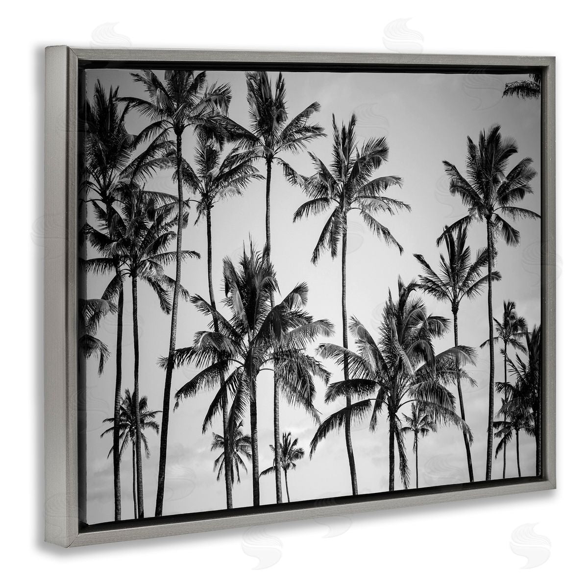 Black & White Palm Trees Skyline Grey Floating Frame Canvas Wall Art, Home Decor by Design Fabrikken
