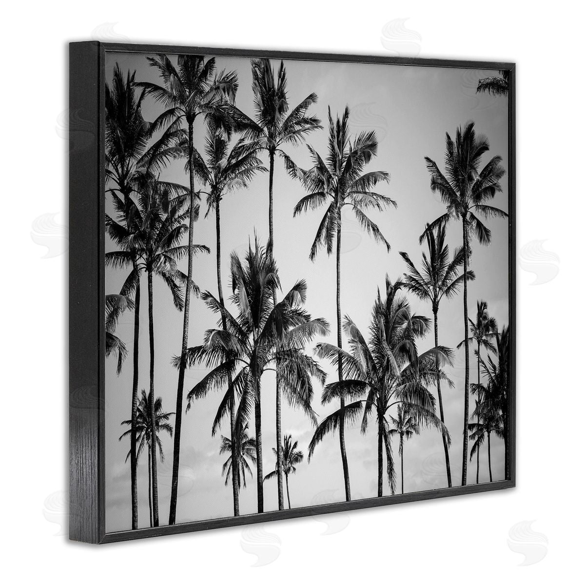 Black & White Palm Trees Skyline Black Frame Print Wall Art, Home Decor by Design Fabrikken