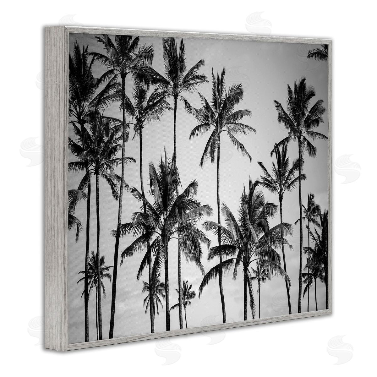 Black & White Palm Trees Skyline Grey Frame Print Wall Art, Home Decor by Design Fabrikken
