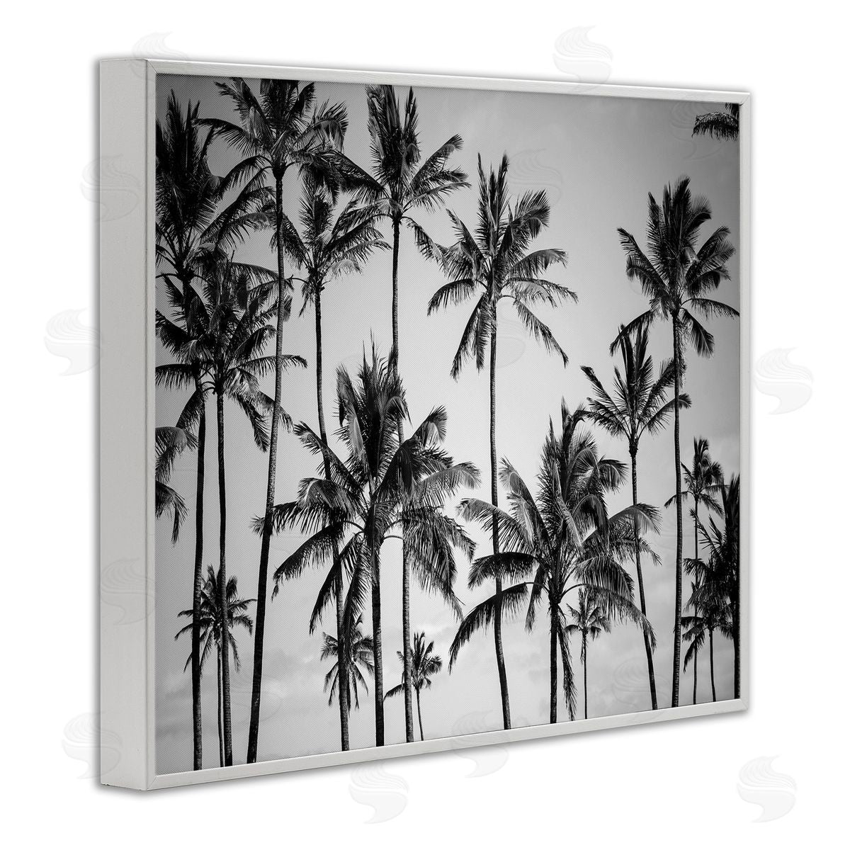 Black & White Palm Trees Skyline White Frame Print Wall Art, Home Decor by Design Fabrikken