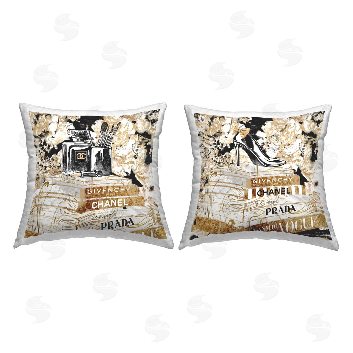 Glam Fashion Book Stacks Perfume Heel Printed Pillow Decorative Printed Pillow, Home Decor by Ziwei Li