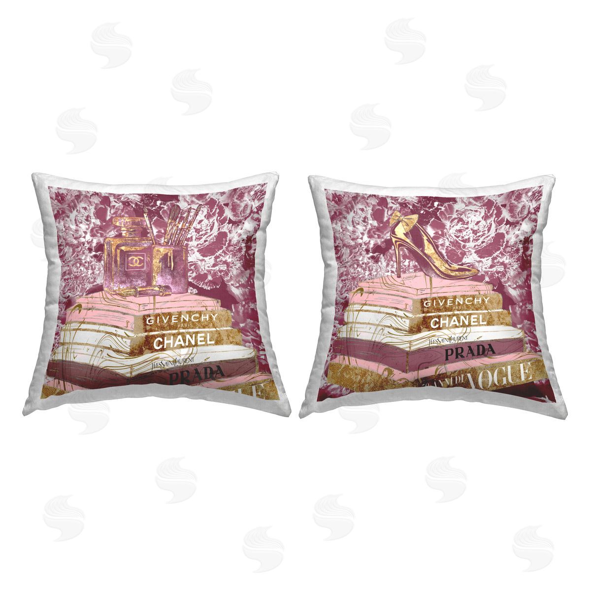 Pink Fashion Glam Book Stacks Perfume Heel Printed Pillow Decorative Printed Pillow, Home Decor by Ziwei Li