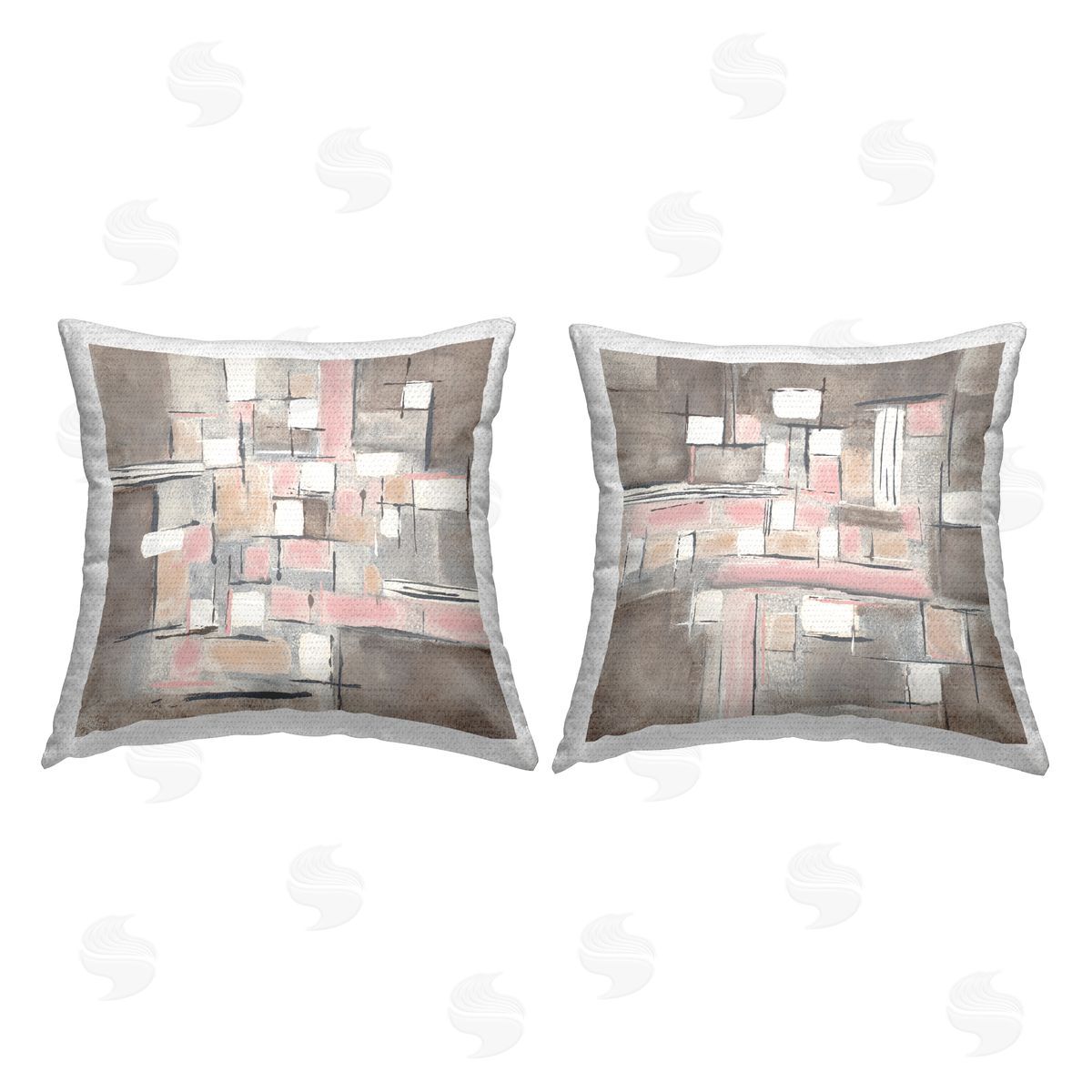 Abstract Checkered Pattern Brown Pink Shapes Outdoor Printed Pillow, Home Decor by Merri Pattinian