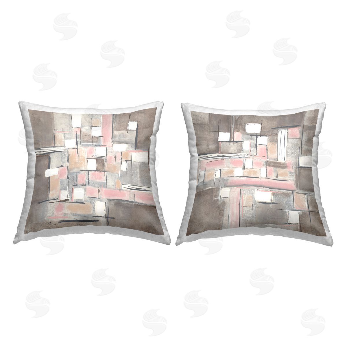 Abstract Checkered Pattern Brown Pink Shapes Decorative Printed Pillow, Home Decor by Merri Pattinian