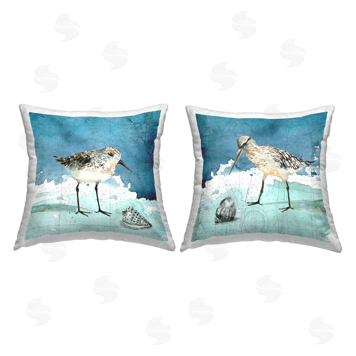 Sandpiper Birds Nautical Beach Map Pattern Decorative Printed Pillow, Home Decor by Carol Robinson