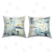 Susan Jill | Modern Blue Beige Abstract Cross Hatch Pattern