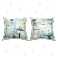 Susan Jill | Modern Blue Beige Abstract Cross Hatch Pattern