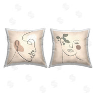 JJ Design House LLC | Boho Female Portrait Line Drawing Green Plant