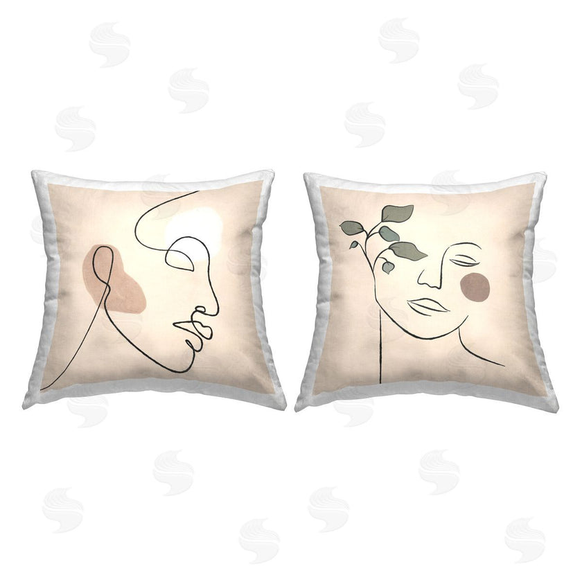 JJ Design House LLC | Boho Female Portrait Line Drawing Green Plant
