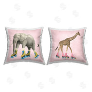Grace Popp | Elephant and Giraffe Roller Skating Retro Pink