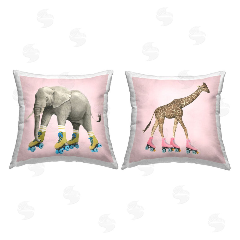Grace Popp | Elephant and Giraffe Roller Skating Retro Pink