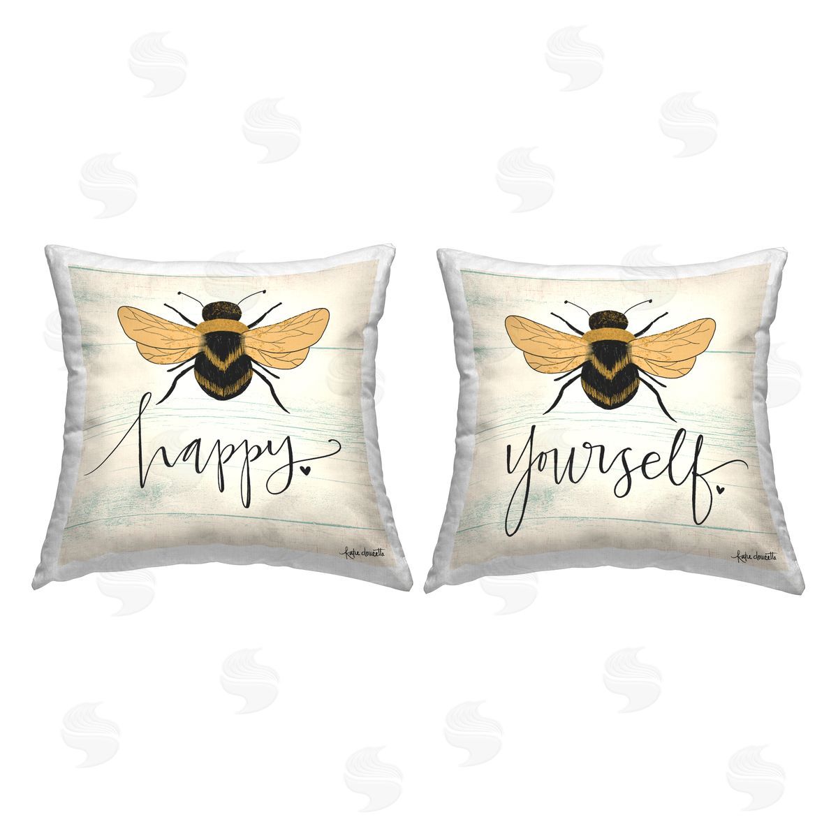 Bee Happy Be Yourself Charming Insect Pun Decorative Printed Pillow, Home Decor by Katie Doucette