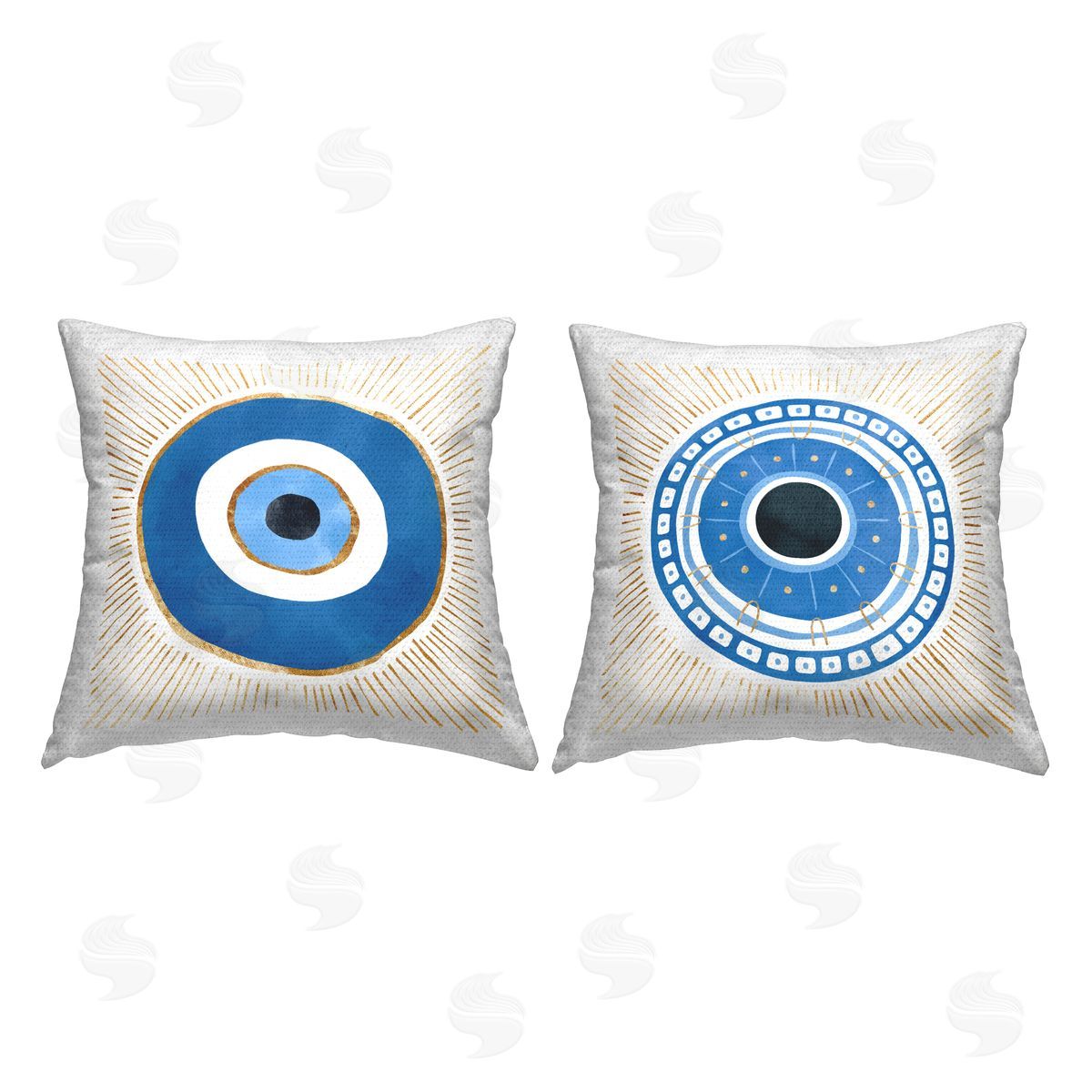Boho Blue Evil Eye Spiritual Symbol Outdoor Printed Pillow, Home Decor by Ziwei Li