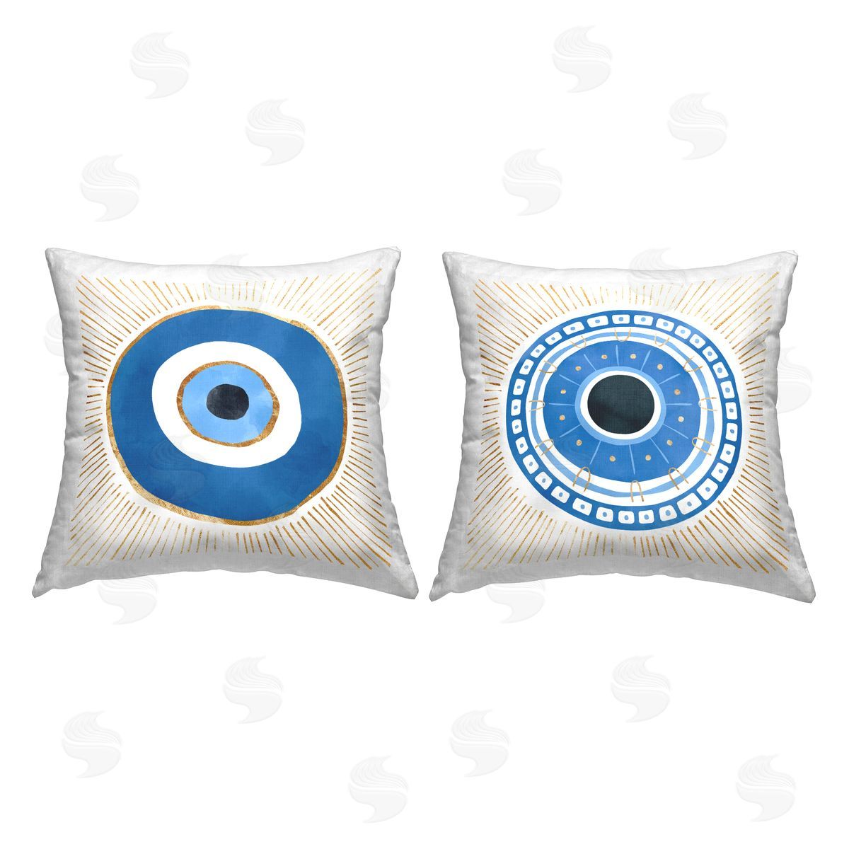 Boho Blue Evil Eye Spiritual Symbol Decorative Printed Pillow, Home Decor by Ziwei Li