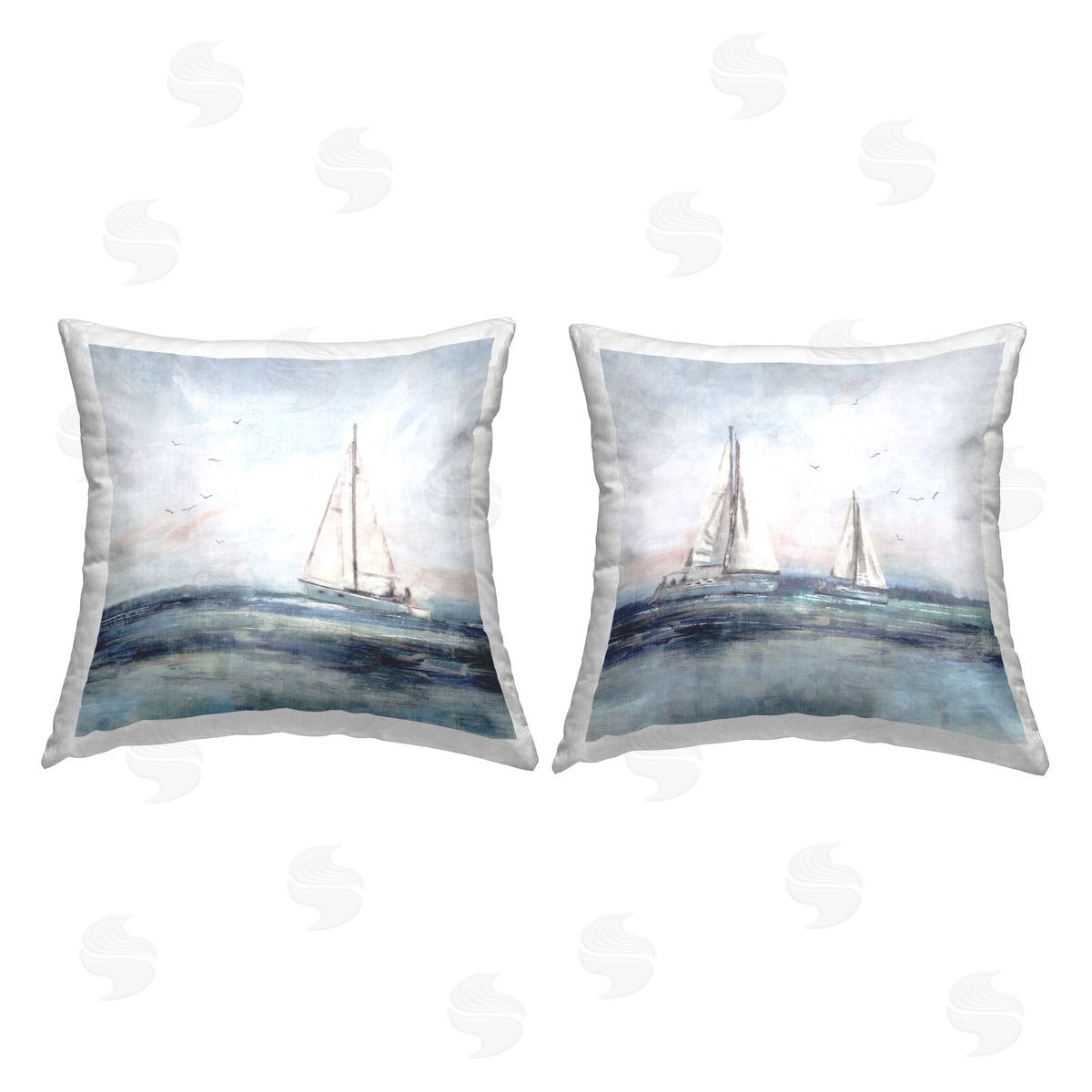 Tranquil White Sailboats Nautical Ocean Waves Decorative Printed Pillow, Home Decor by Nina Blue