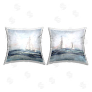 Nina Blue | Tranquil White Sailboats Nautical Ocean Waves