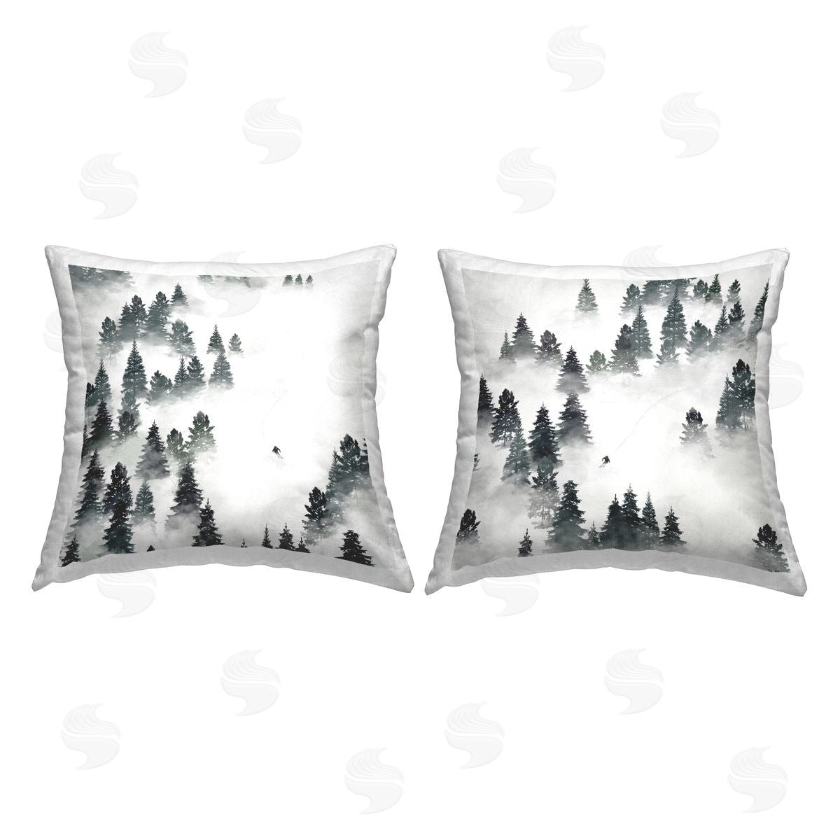 Snowy Ski Slopes Mountain Pine Trees Decorative Printed Pillow, Home Decor by Ziwei Li