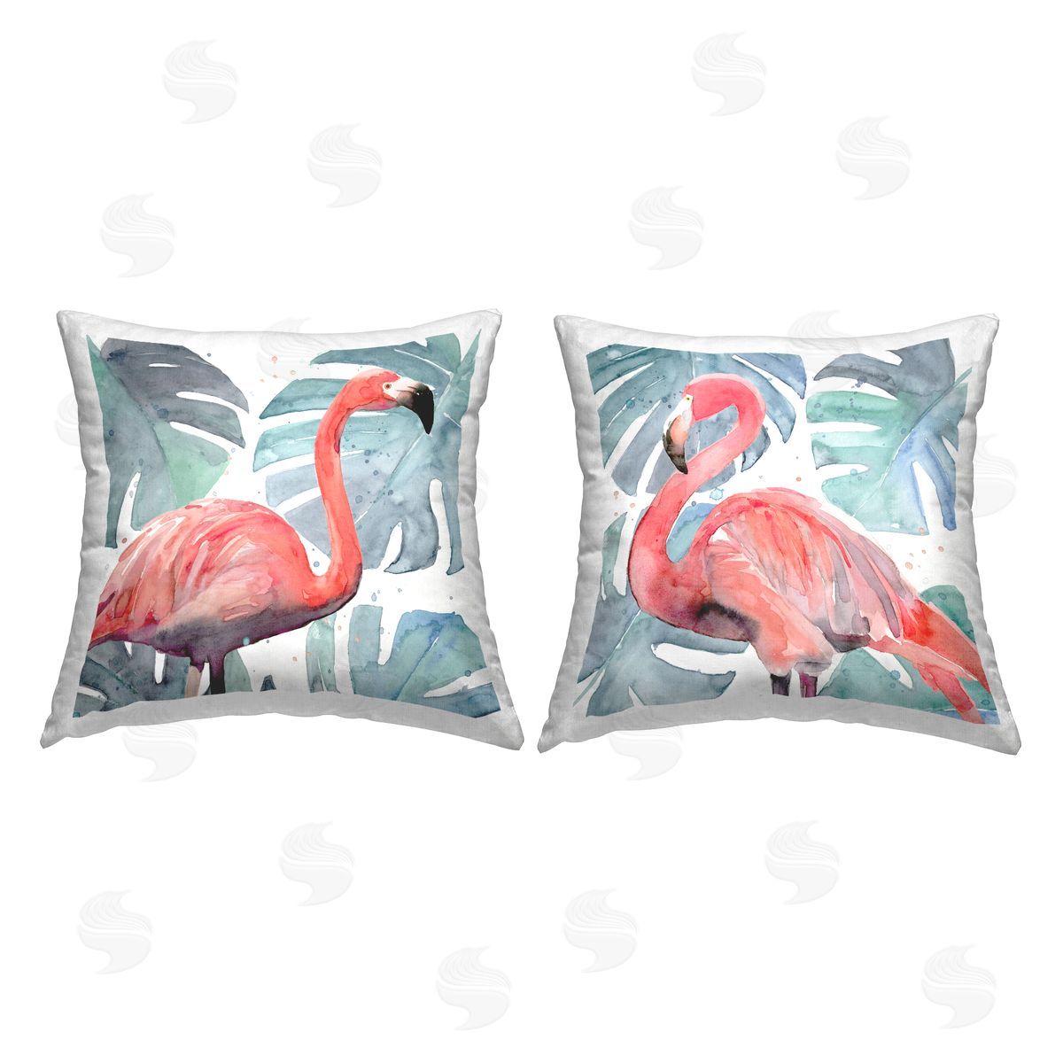 Tropical Pink Flamingo Green Monstera Leaves Decorative Printed Pillow, Home Decor by Annie Warren