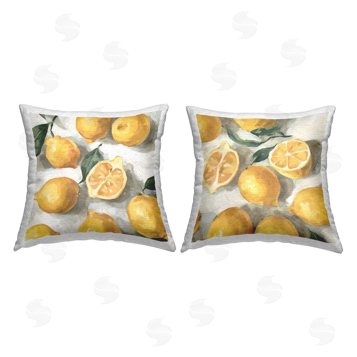 Country Citrus Fruit Scattered Lemons Still Life Outdoor Printed Pillow, Home Decor by Emma Caroline