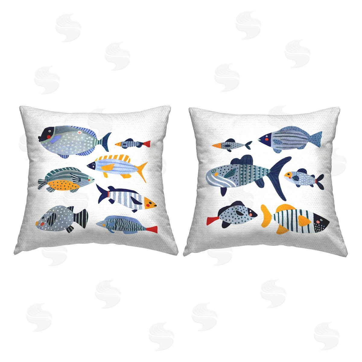 Whimsical Varied Fish Patterns Kids Sea Life Outdoor Printed Pillow, Home Decor by Victoria Barnes
